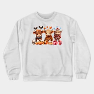 Happy Hallothanksmas Highland Cow #3 Crewneck Sweatshirt